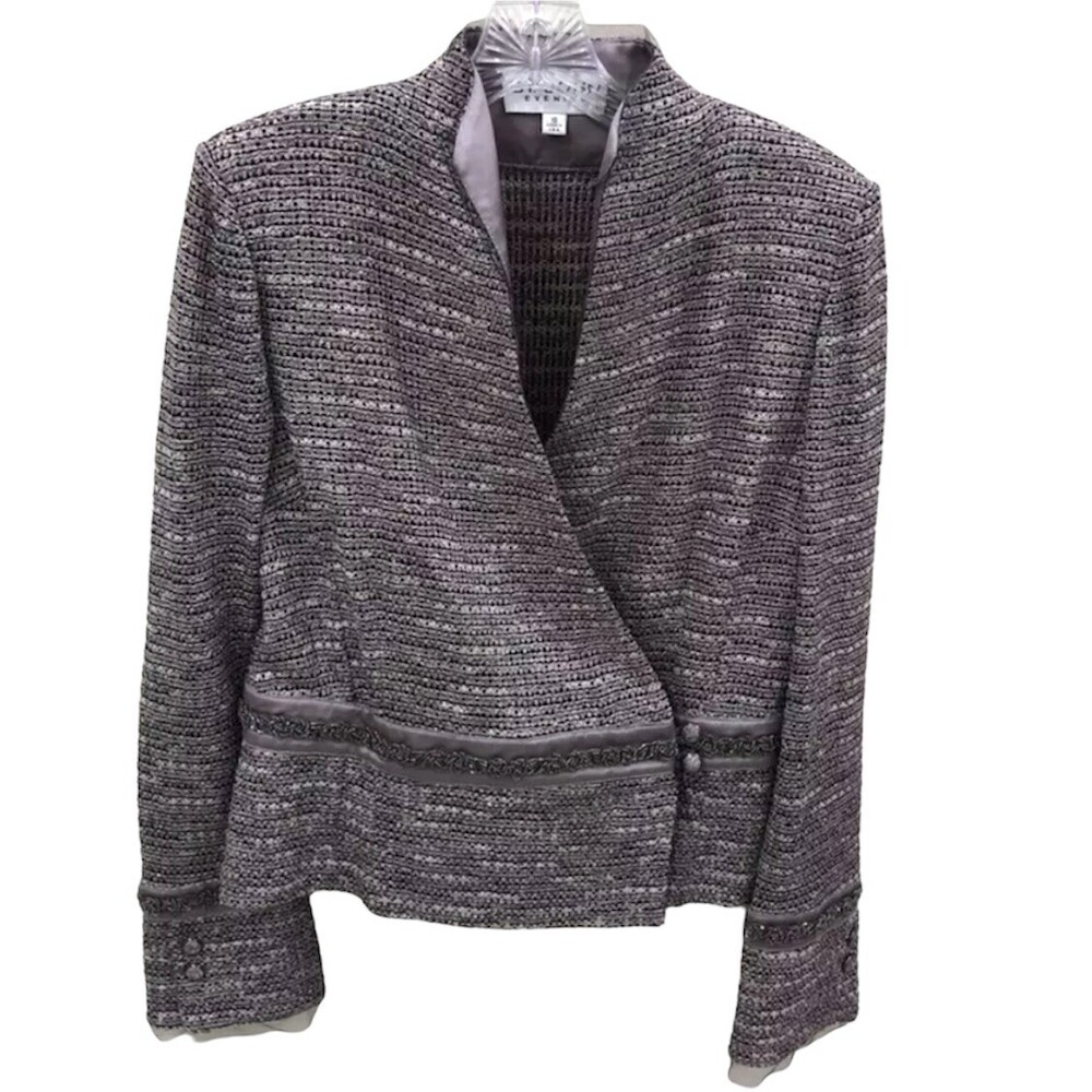 St. John Evening Knit Jeweled Button Crystal Sequin Jacket Blazer 10 Womens